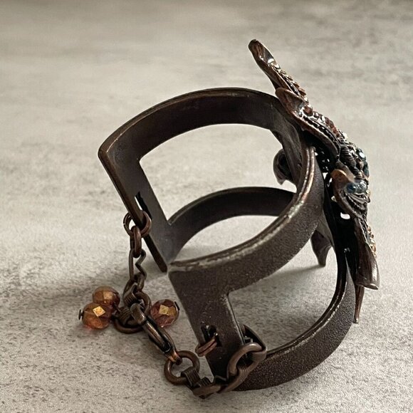 Seasonal Whispers RARE Multi-Color Crystal Pave Flower Cast Metal Cuff Bracelet - Picture 3 of 8